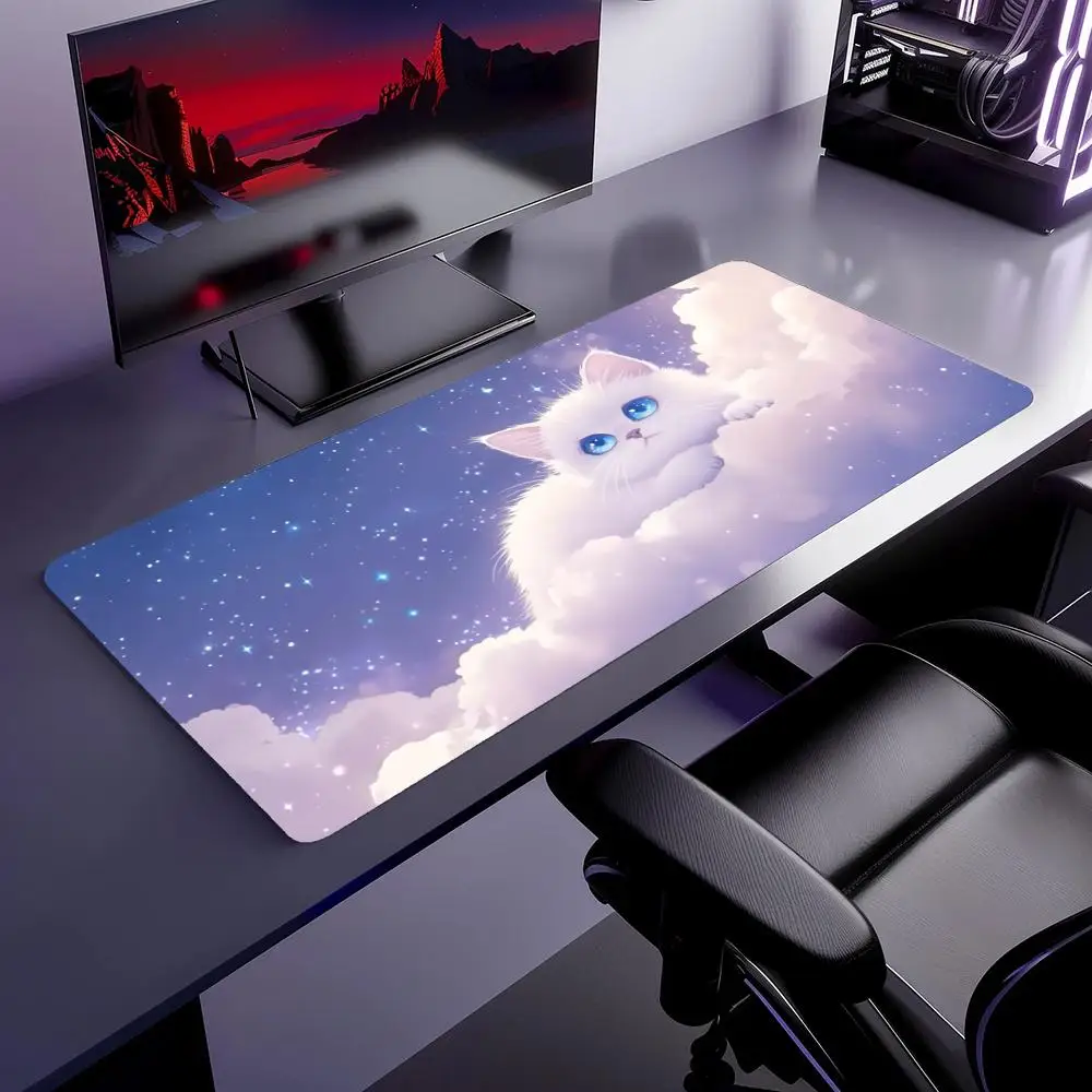 

Cute Cartoon White Cat Mouse Pad Extra-Large Computer Office Gaming Desk Mat XXL Rubber Non-Slip Gaming Keyboard & Mouse Pad