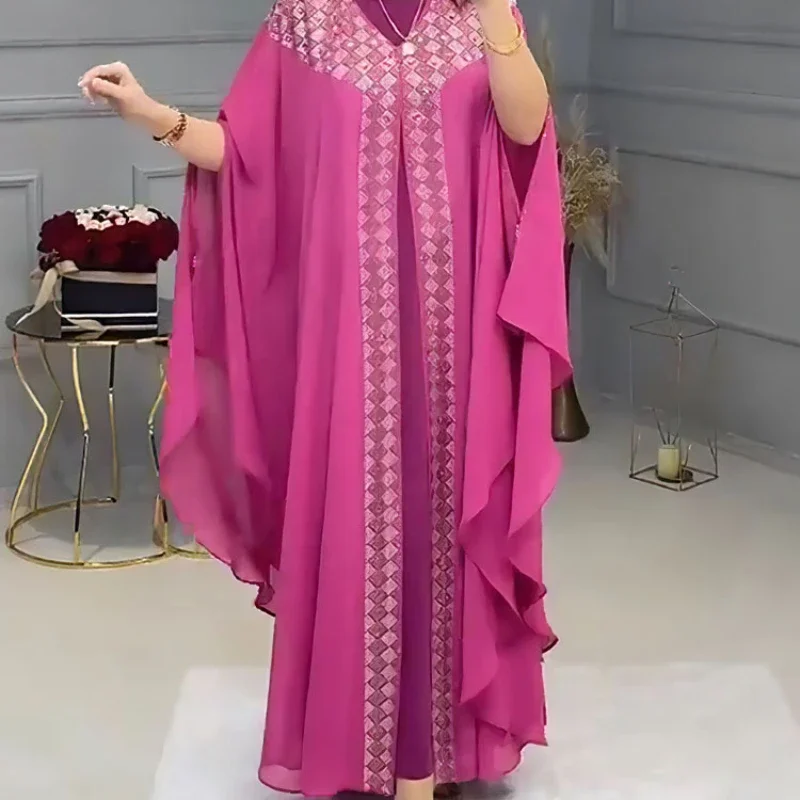 2025 Neues arabisches Abaya aus dem Nahen Osten Femme Chiffon Robe Femme Musulman Elegantes islamisches Damenkleid mit Perle für Europa und Amerika