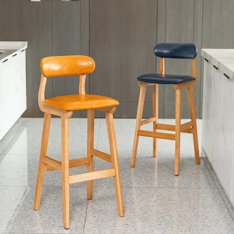 Nordic Luxury Yallow Colour Modern Bar Chair High Kitchen Reception Wooden Stool Yallow Lounge Kitchen Silla Bancos Furniture