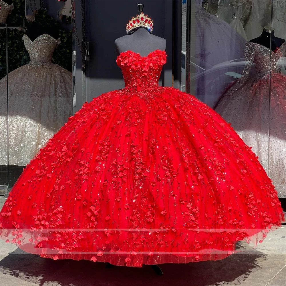 ANGELSBRIDEP Red Princess Off The Shoulder Quinceanera Dress With Cape 3D Flowers Birthday Party Dresses Beaded Masquerade Gowns