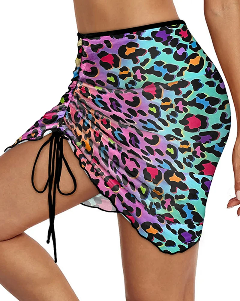 

Women's Colorful Leopard Print Drawstring Short Skirt