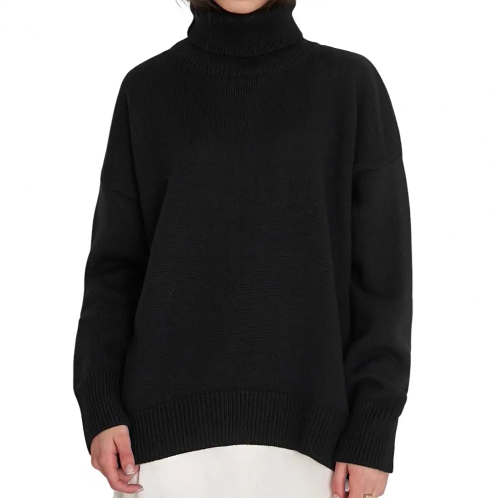 Pullover Sweater Women Winter Sweater Elegant High Collar Women's Sweater with Ribbed Trim Loose Fit Pullover Top in for Stylish