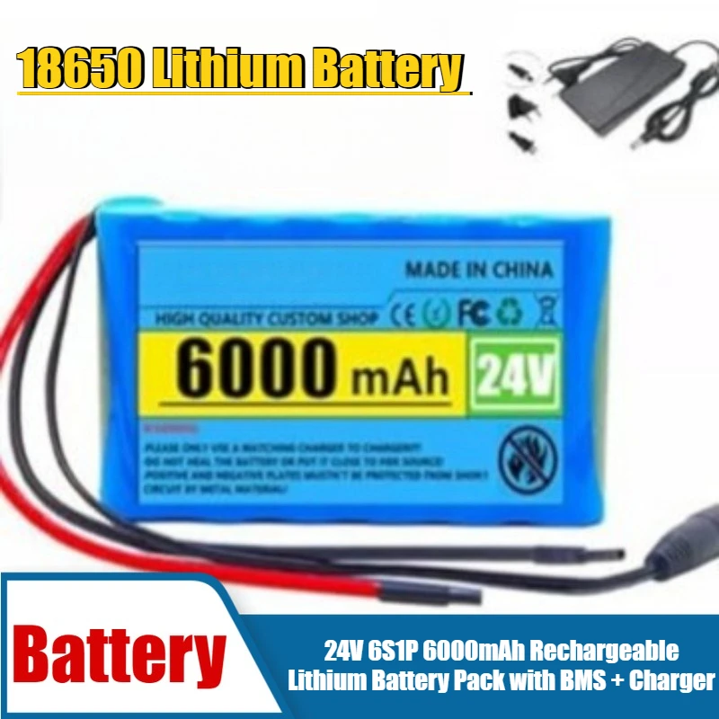 

18650 Lithium Battery 24V 6S1P 6000mAh Rechargeable Lithium Battery Pack with BMS + Charger