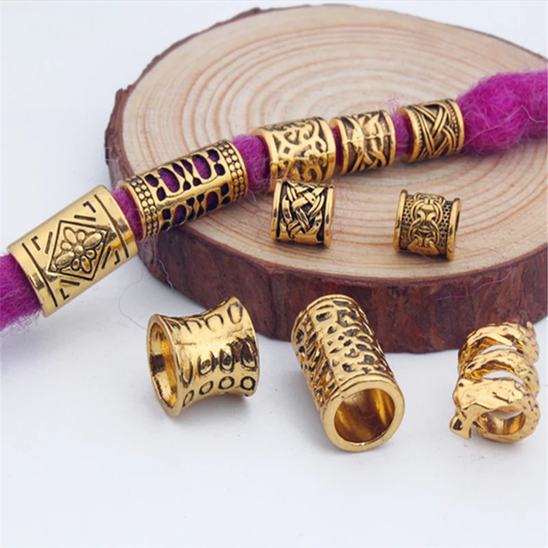 5 Stuks Ronde Tibet Zilver Holle Buis Kralen Groot Gat Afrikaanse Gevlochten Dreadlocks Kralen Voor Vrouwen Haar Sieraden Styling Accessoires