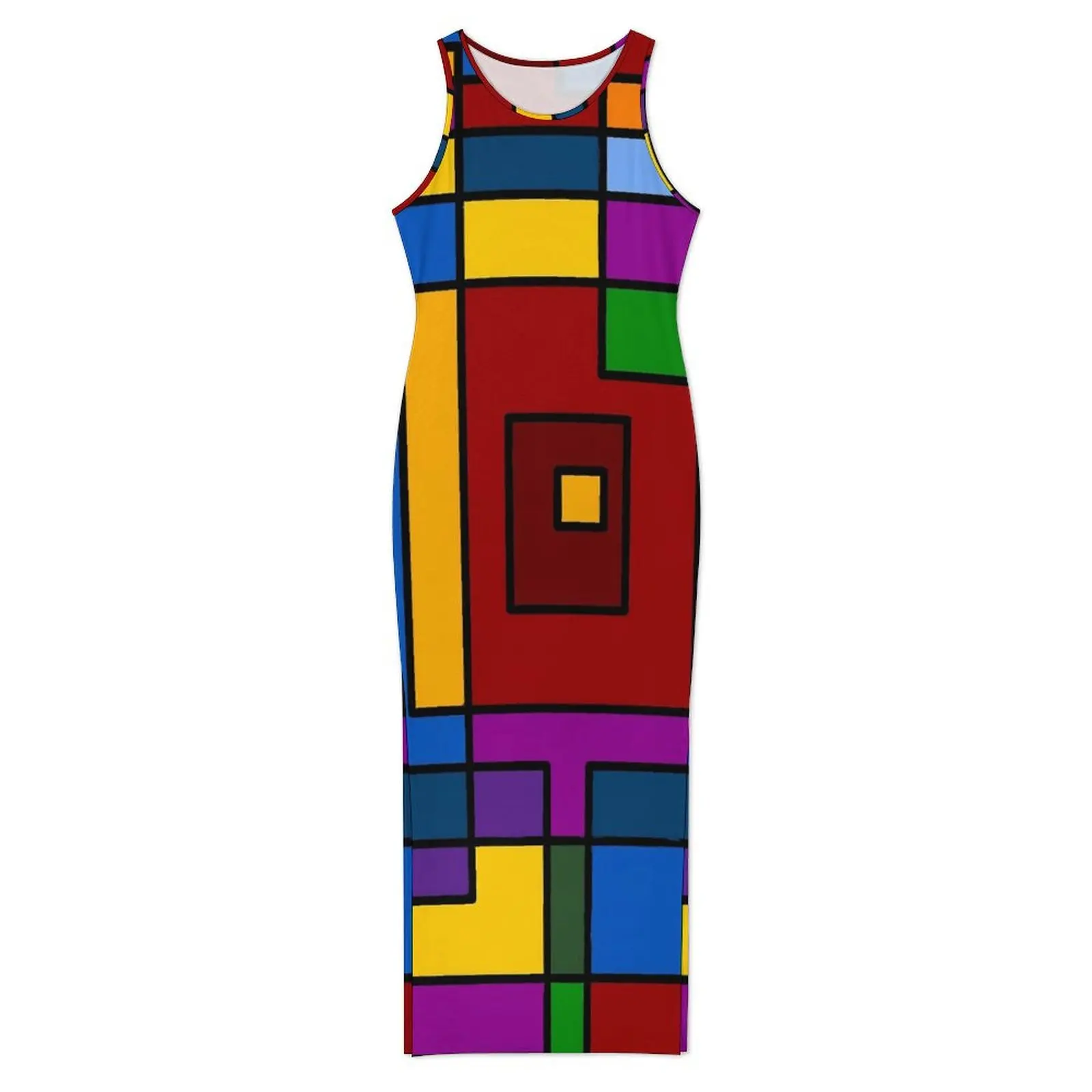 De Stijl Inspiriertes Kleid Ärmellose Abstrakte Kunst Street Style Maxi Kleider Schlank Sexy, Figurbetontes Kleid Dame Muster Oversize Vestidos