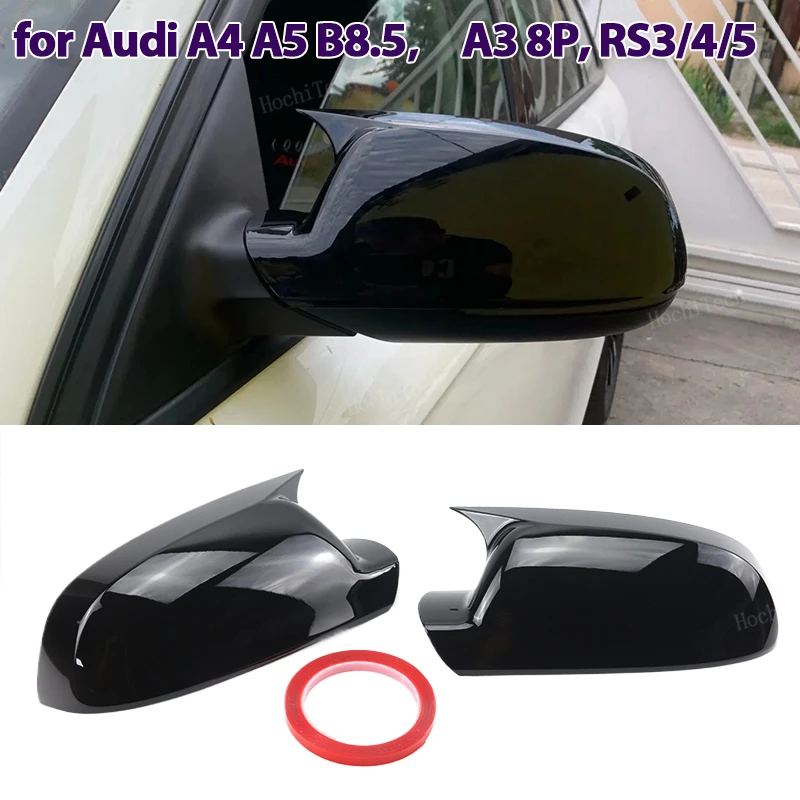 Bright Black Rearview Mirror Cover Wing Side Rear view Mirror Cap sticker Fit For Audi A4 A5 S4 S5 B8.5, RS3 RS4 RS5, A3 8P B8.5