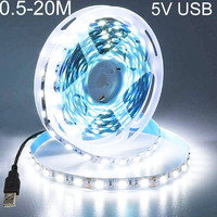 5M USB LED Strip Light 5V 3528 1Meter Warm Cool White Pink Green Blue Red Ribbon Ceiling Cabinet Led Lights 20M waterproof