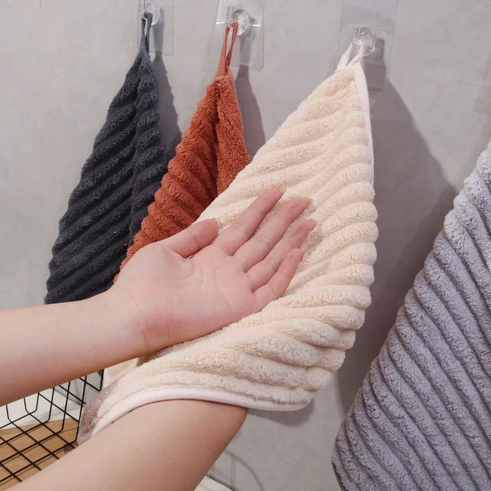 5/1PCS Thickened Hand-Wiping Towel Coral Fleece Enduring Towel Hangable Absorbent Soft Handkerchief Kitchen Washing Dishes Towel