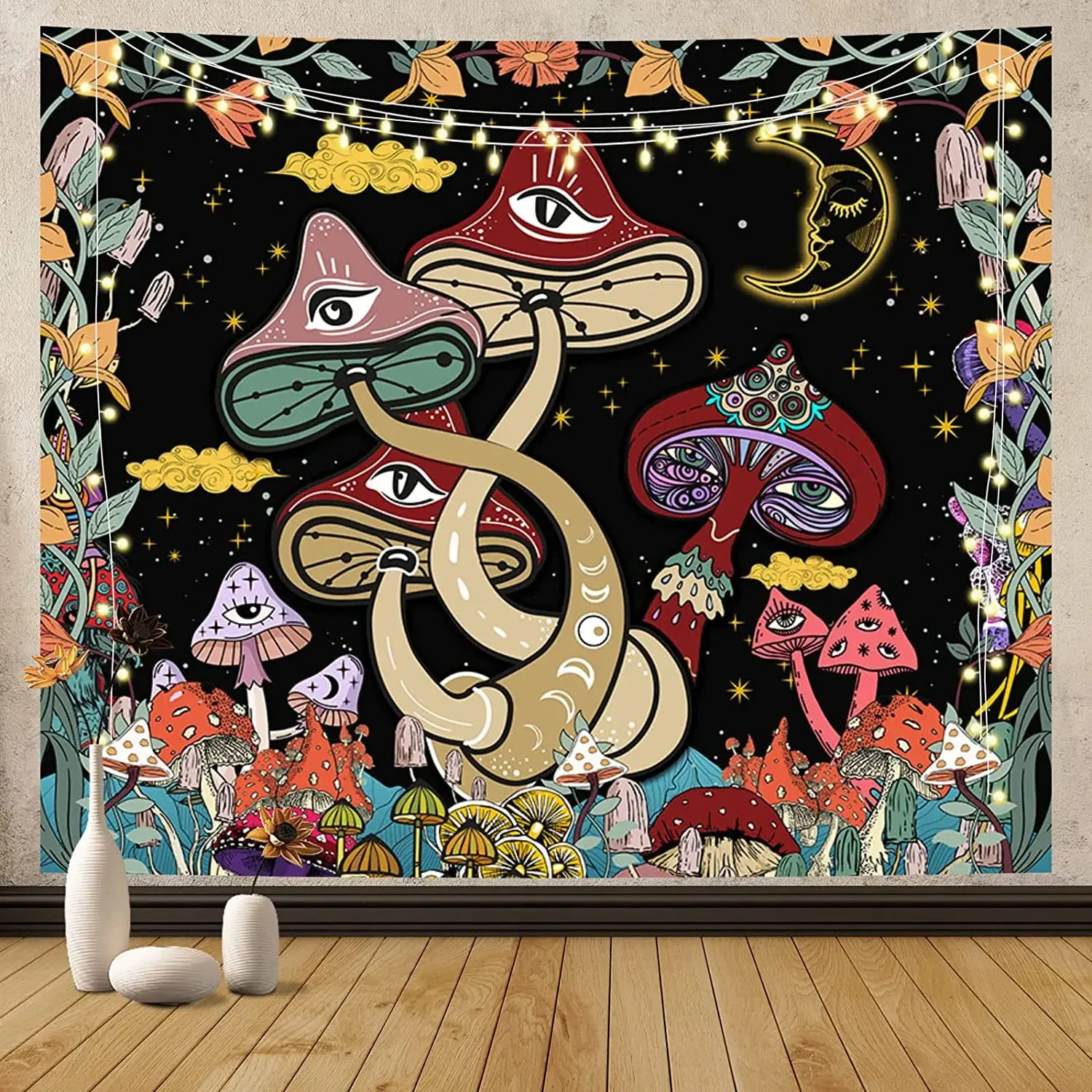 

Psychedelic Mushroom Tapestry Wall Hanging Cloth Living Room Bedroom Decor Aesthetic Wall Art Home Decoration Poster