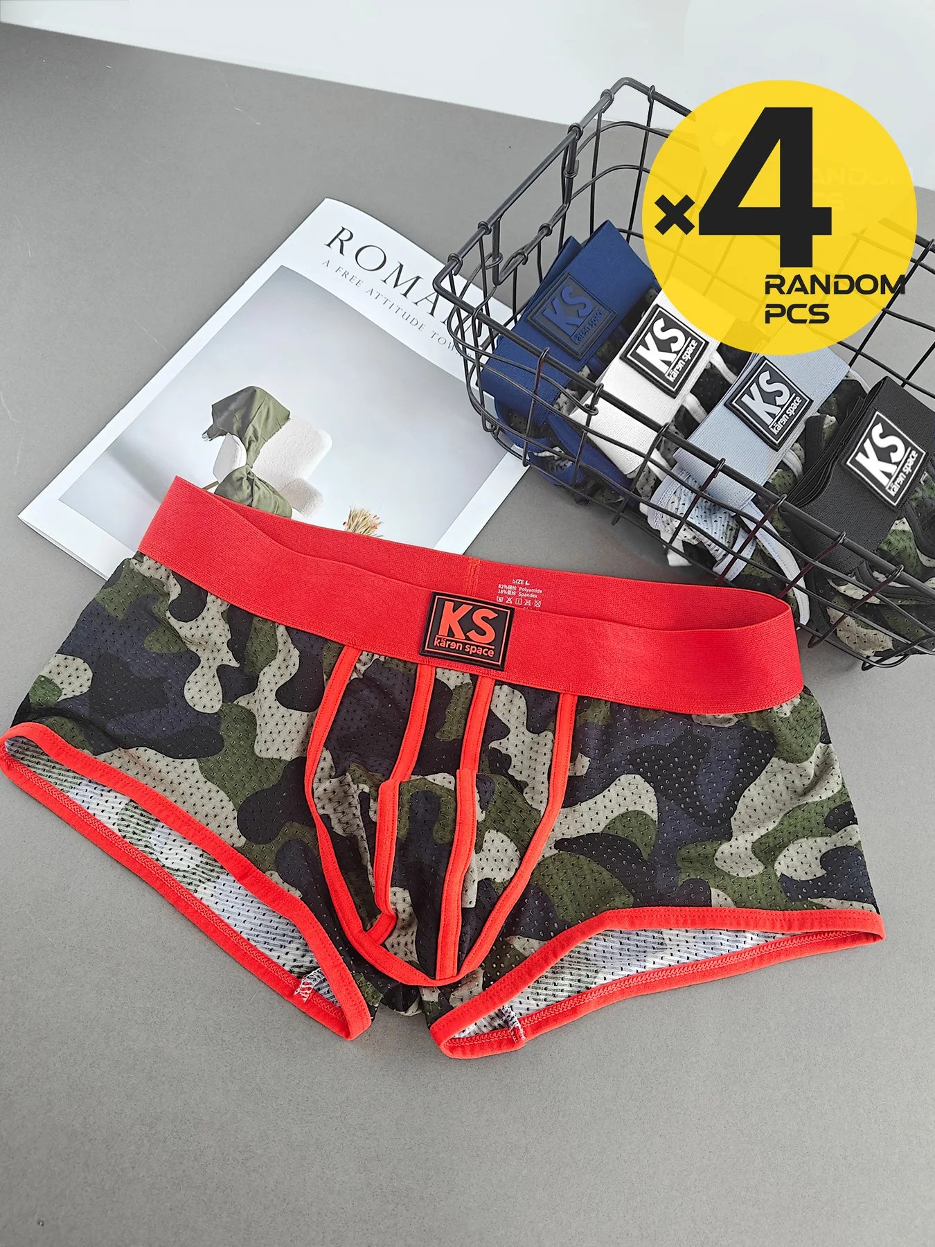 الرجال مثير التمويه شبكة سراويل داخلية للرجال Cueca الملابس الداخلية مثلي الجنس الذكور سراويل موضة الملابس الداخلية مع الحقيبة 3/4 قطعة مجموعة #2