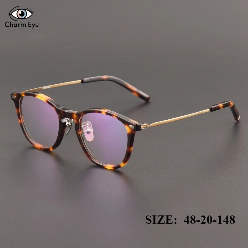 

Japan Handmade Tortoiseshell Glasses Frame Men New Square Ultra Light Pure Titanium+acetate Women Myopia Prescription Eyeglass