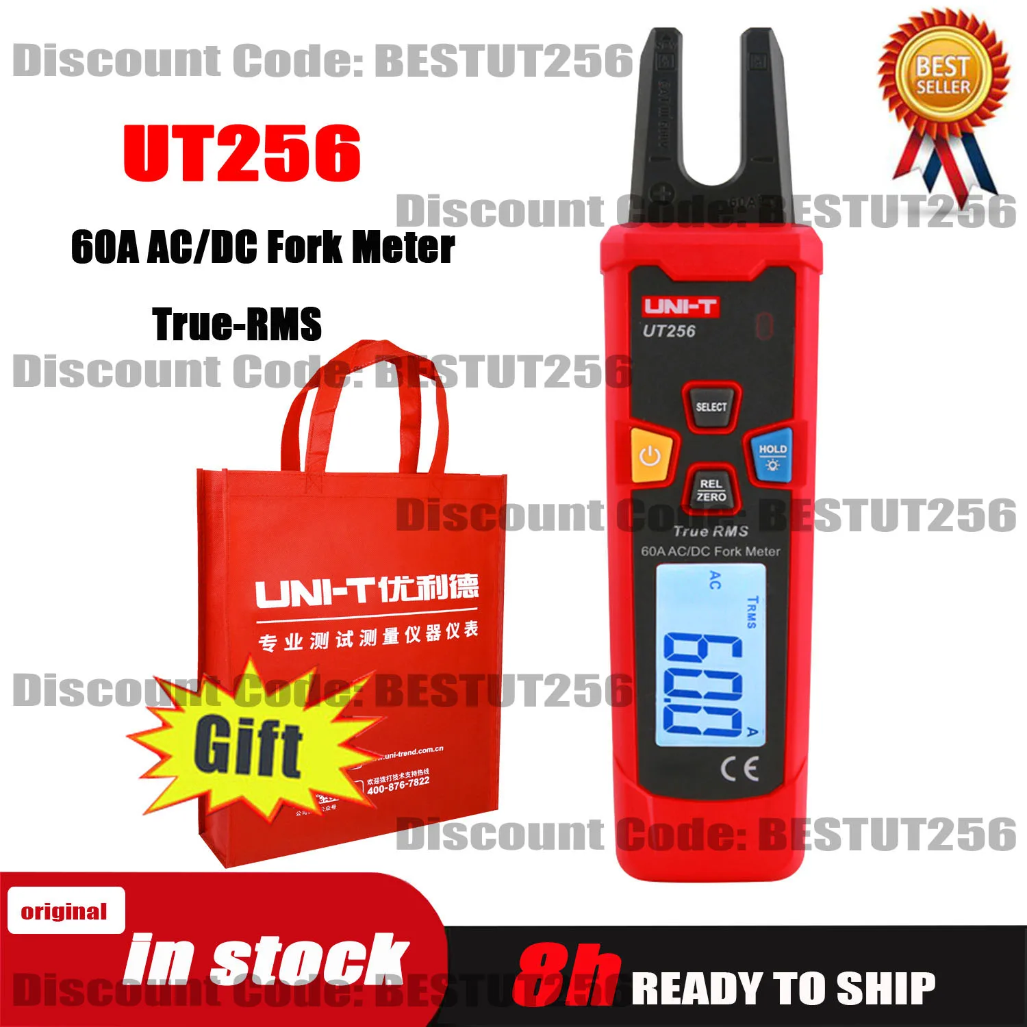 UNI-T UT256 Digital True RMS Fork Automatic Multimeter 60A AC DC Current Clamp Meter NCV Tester High Precision.