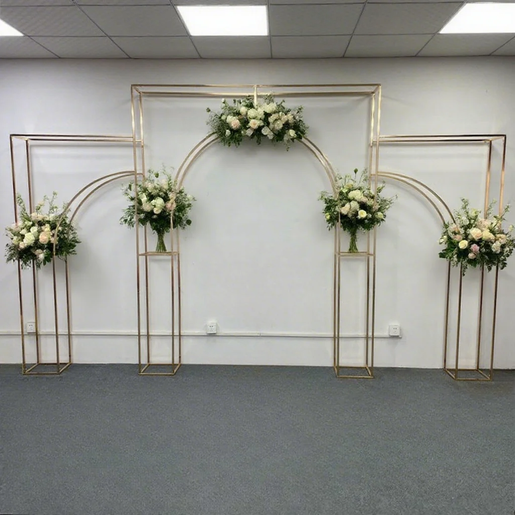Vergoldeter Eisen-Hochzeitshintergrundrahmen Frische Blumendekoration Romantische Ambiente für drinnen und draußen – Detail 2