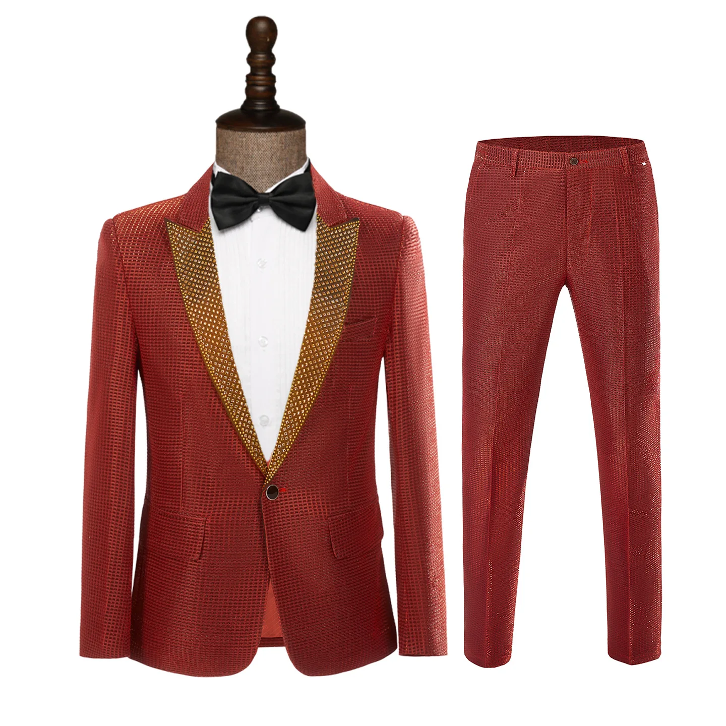 

2026 men's sticker diamond singer emcee host stage performance suit, two pieces