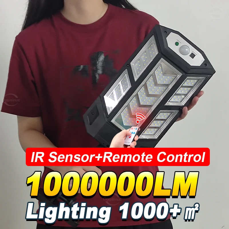 1000000LM LED Solar Wall Lamp Outdoor Waterproof Solar lights Lighting 1000+㎡ for Garden Fence Doorway Sunlight Street Light