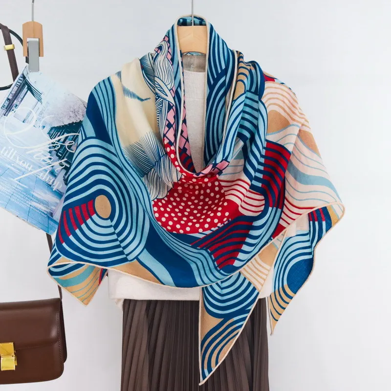 Triangle Shape Wool Silk Scarf Women Soft Shawls Hand Rolled Edges Pashmina Head Wrap Stole Christmas Gift