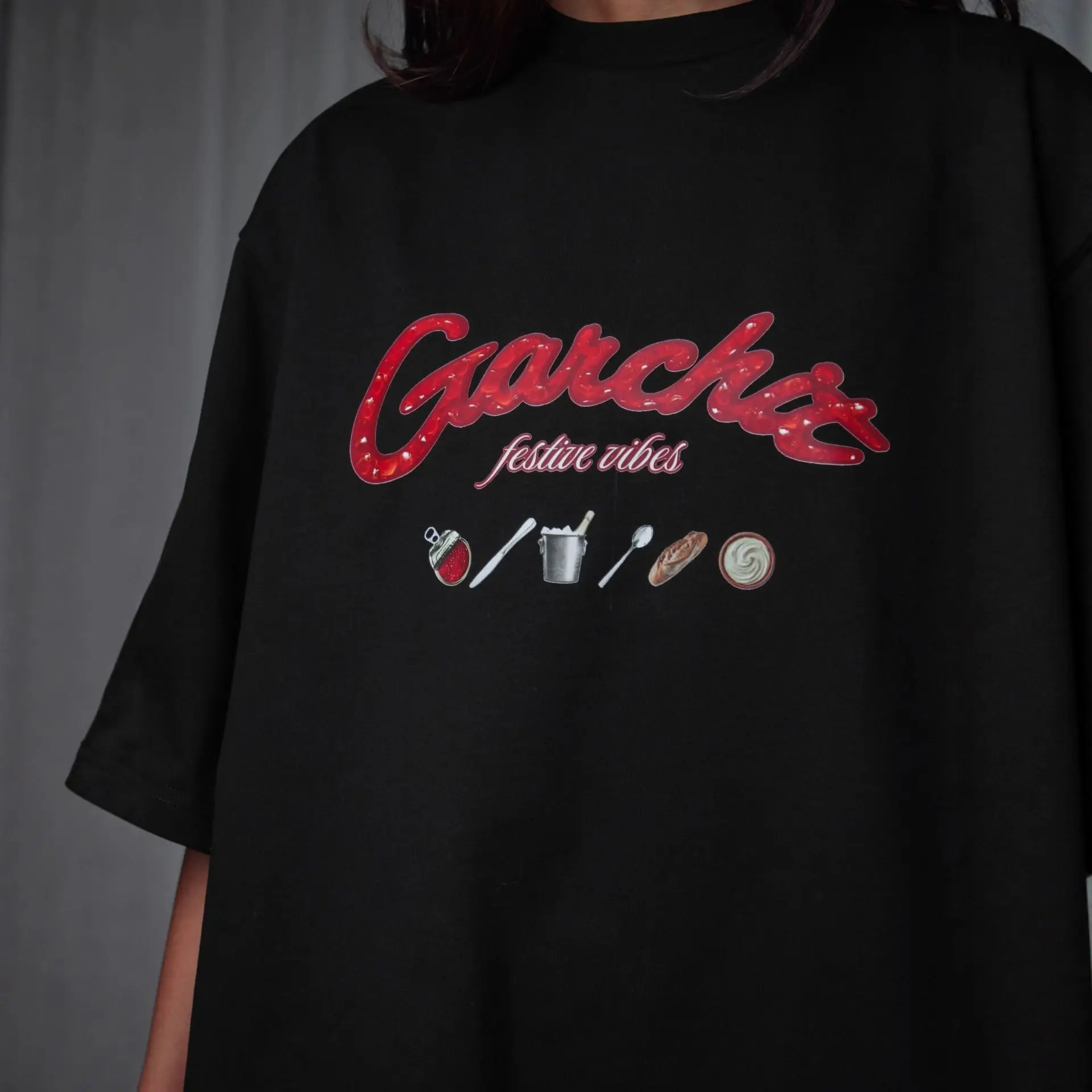 Pure Cotton Chic Design Oversized Garche Graphic T-Shirt Women Festive Vibes Spanish Food Print Casual Summer Tee Sweet Girls