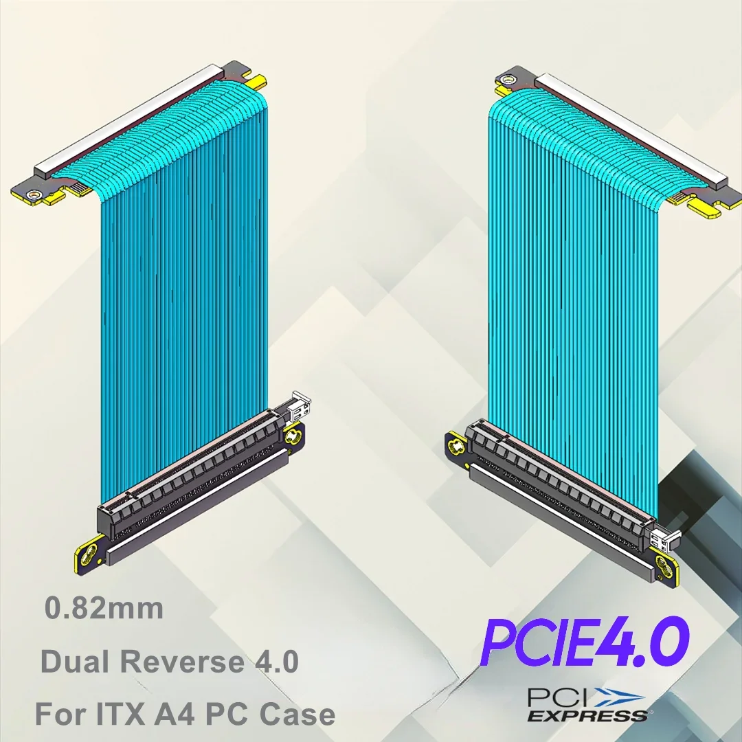 Dual Reverse Pcie 4.0 Riser Cable Vertical GPU Mount Gen4 185mm for ITX A4 PC Case PCIE 4.0 16x Silver-Plated Extreme High Speed