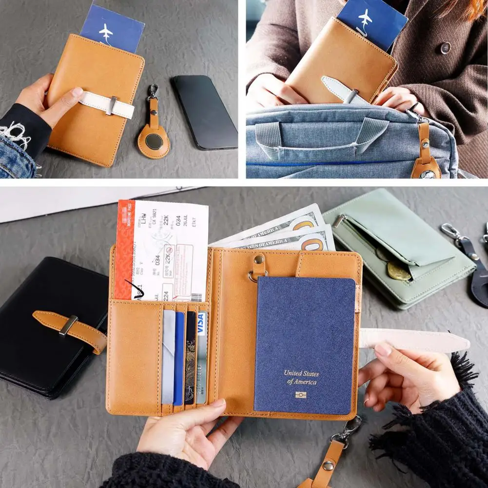 Sleek Passports Wallet with Airtag Slot Multi-purpose Faux Leather Travel Wallet with Anti-lost Id Holder Capacity for Unisex