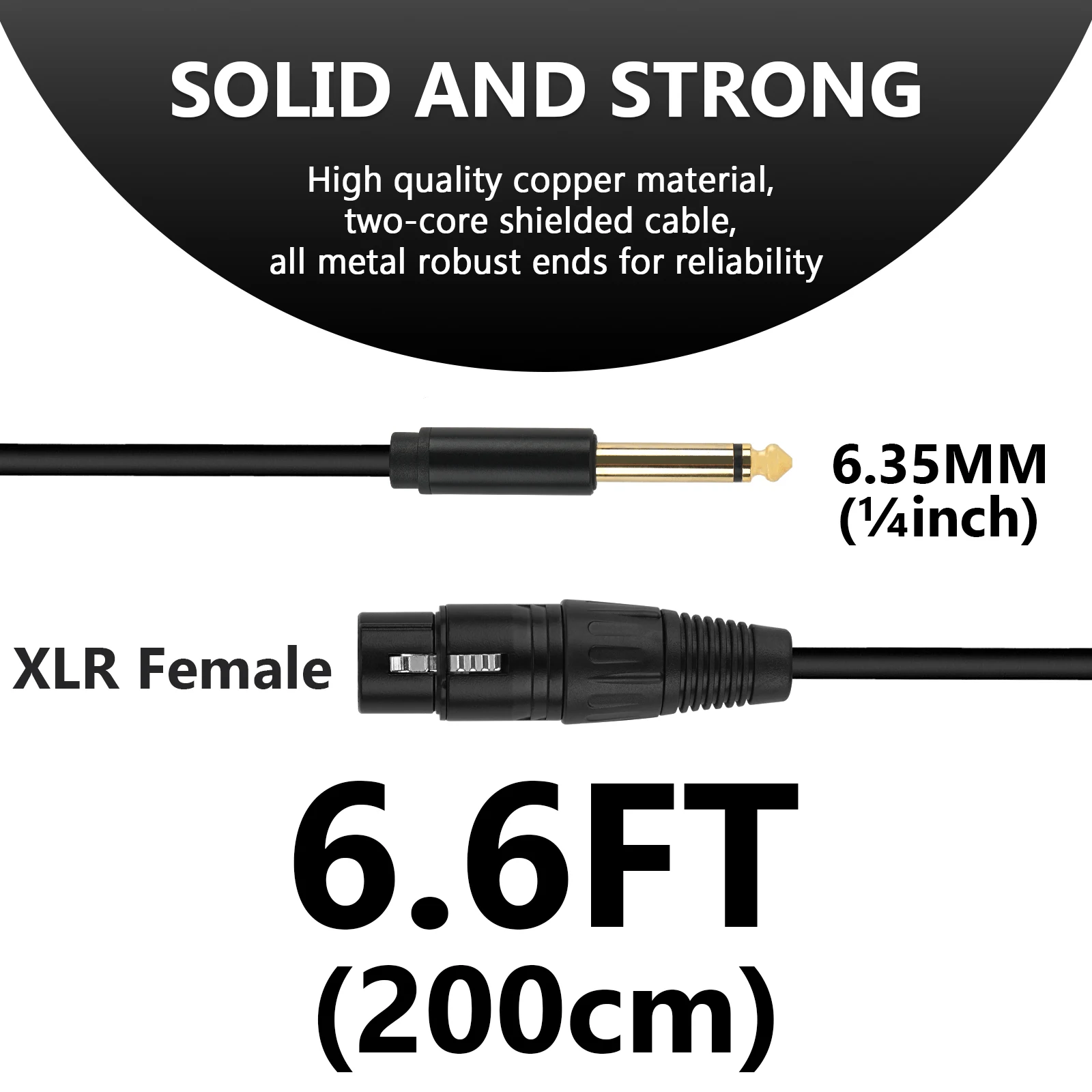 Geekria for Creators 6.35 mm (1/4 Inch) to XLR Female Microphone Cable 6.6 ft / 200 CM, Compatible with Shure SM58, SM57, SM48