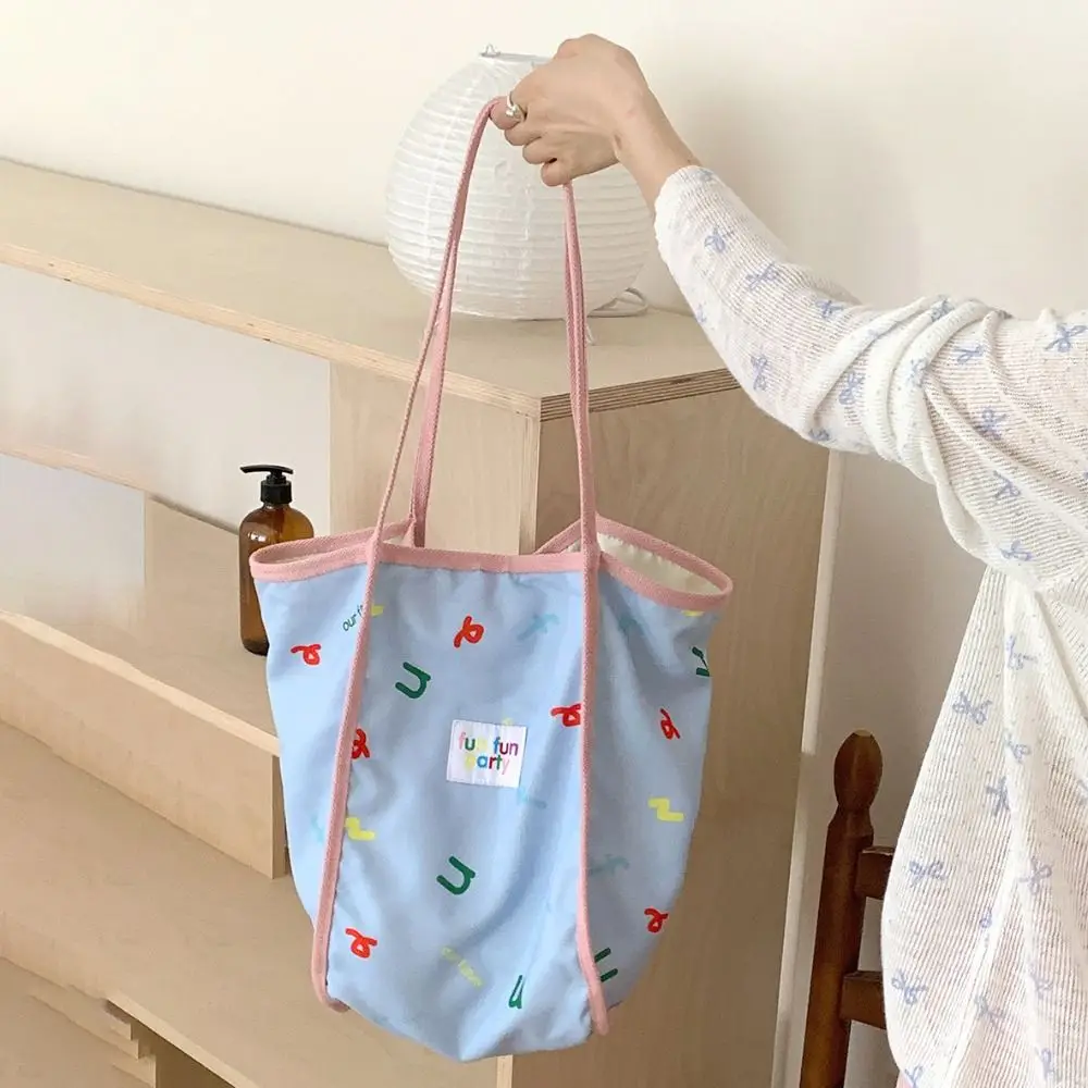 

Tote Bag Casual Chic Hobo Bag Lightweight Large Capacity Cartoon Shopping Bag Portable Letter Dopamine Color Basket Bag Unisex