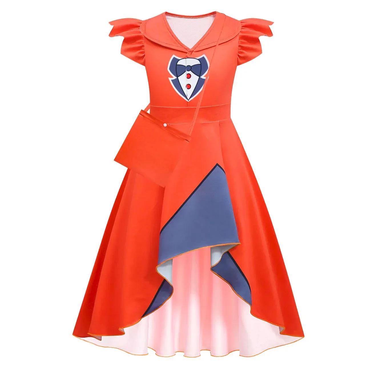 Kids Girls Anime Cartoon Ruffle Short Sleeves Circus Clown Caine Princess Dress Cloak Bag Set Outfit Halloween Cosplay Costume