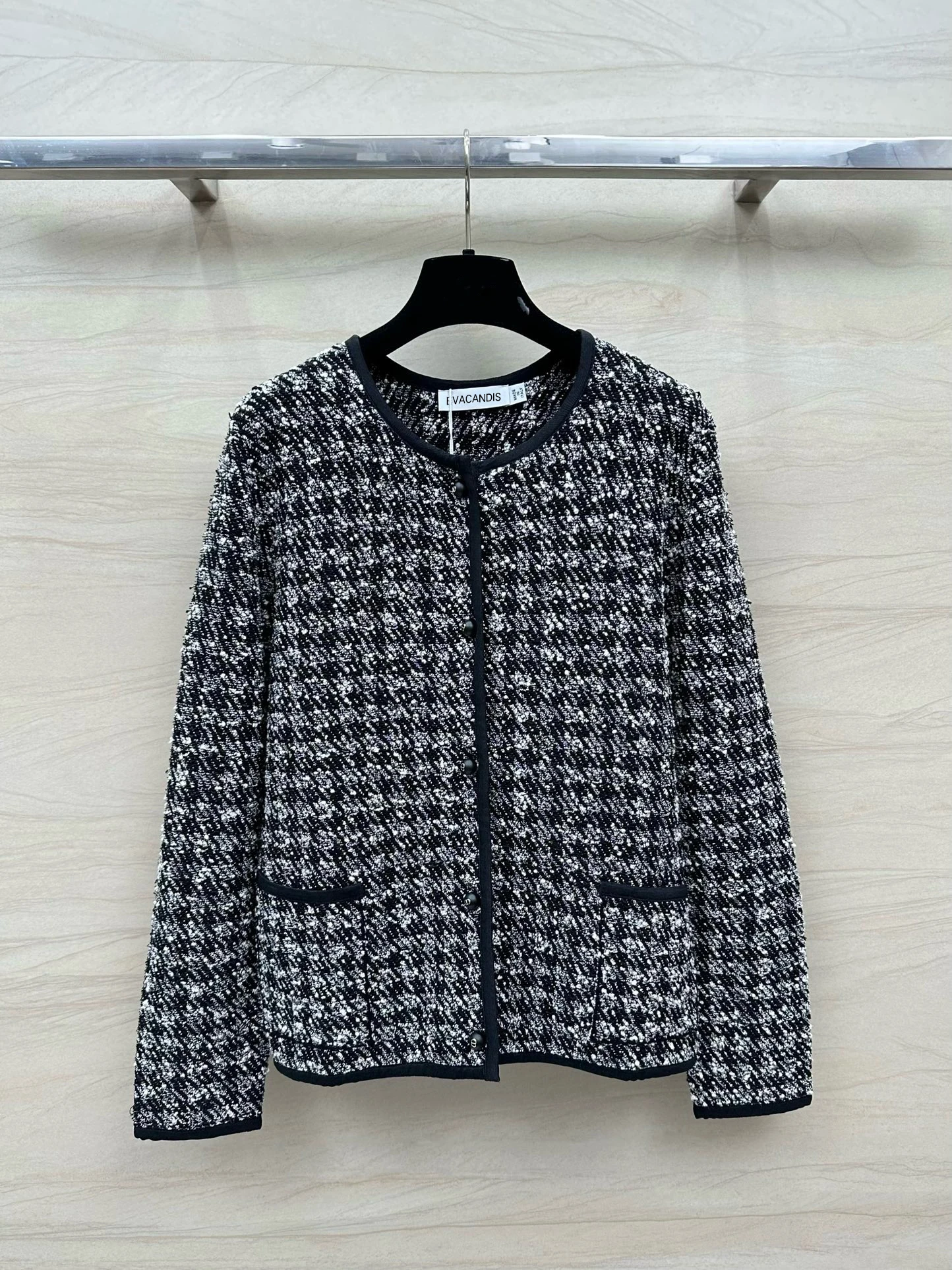 

EVACANDIS New Single Breasted Houndstooth Tweed Blazer Coat Women Autumn England Style Vintage O-Neck Office Lady Sweet Luxury