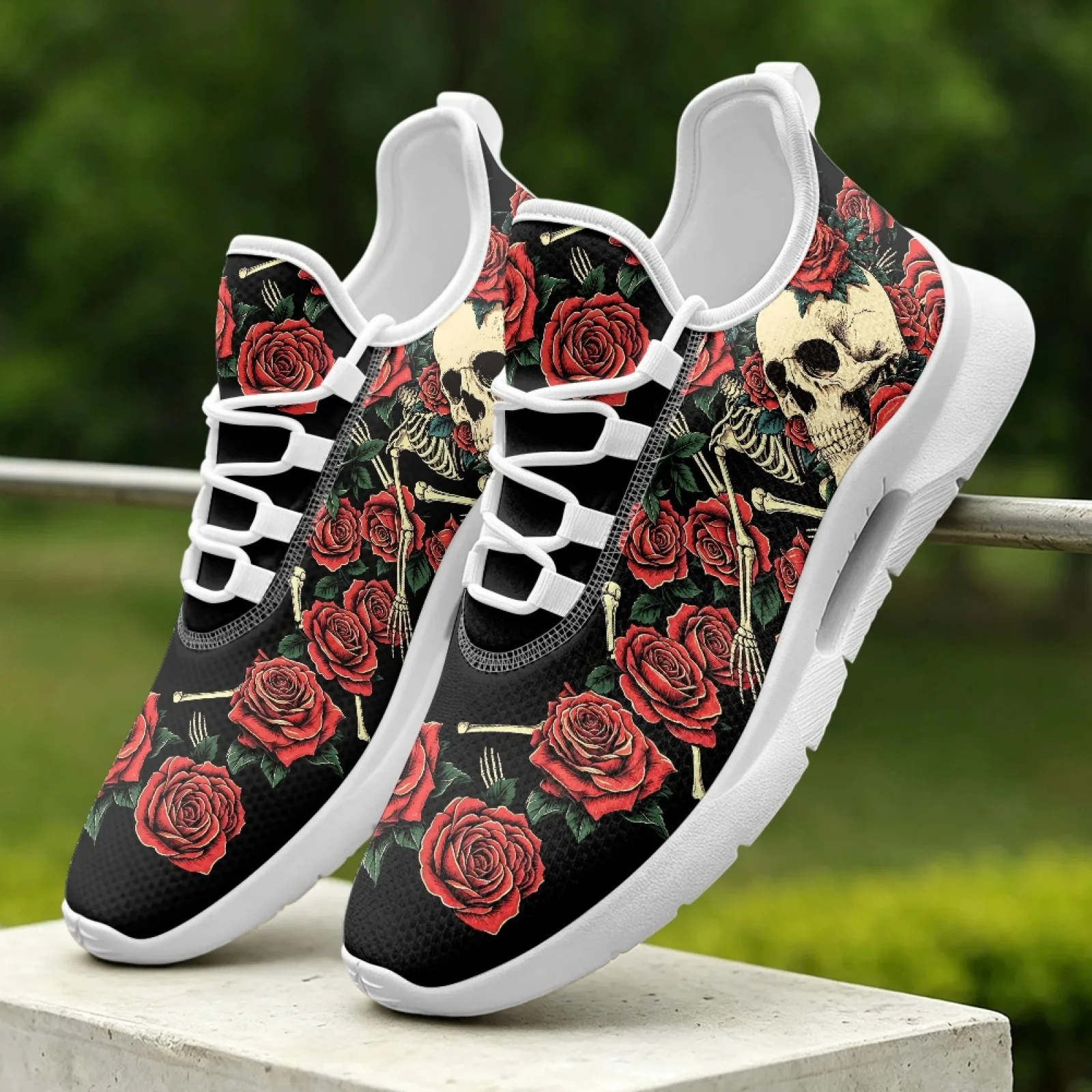 XIXIRIMIDO Lace-up Casual Shoes Men's Sneakers Comfortable Breathable Walking Shoe Women's Lightweight Sneaker Soft Rose Skull