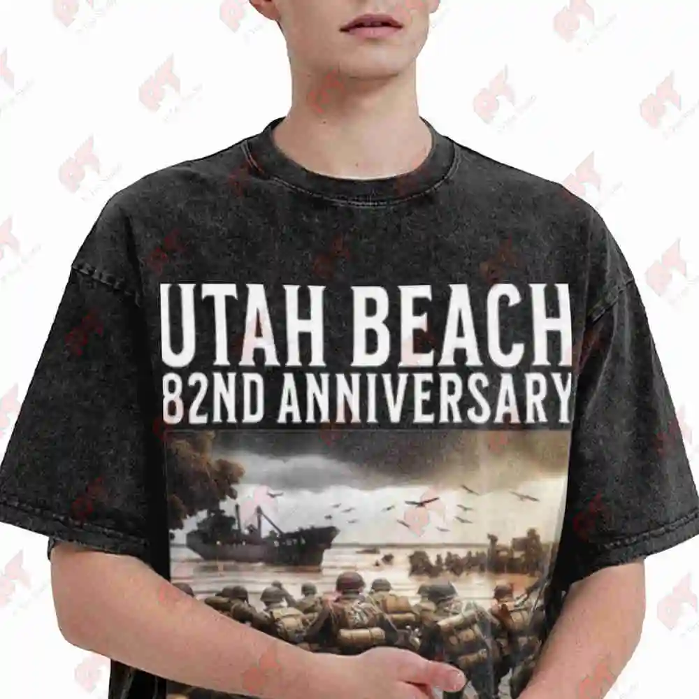 D-Day 2026 82nd Anniversary Normandy Omaha Beach 1944 Vintage Washed Tee Pure Cotton T-Shirt