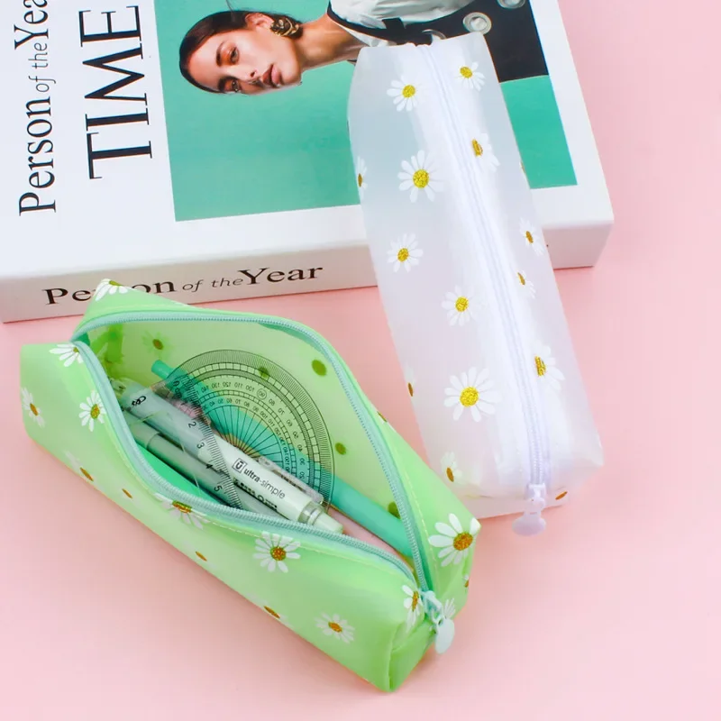 Daisy Large Capacity Pen Bag Simple Transparent Girl Pencil Bags Organizer Storage Student School Supplies Korean Stationery