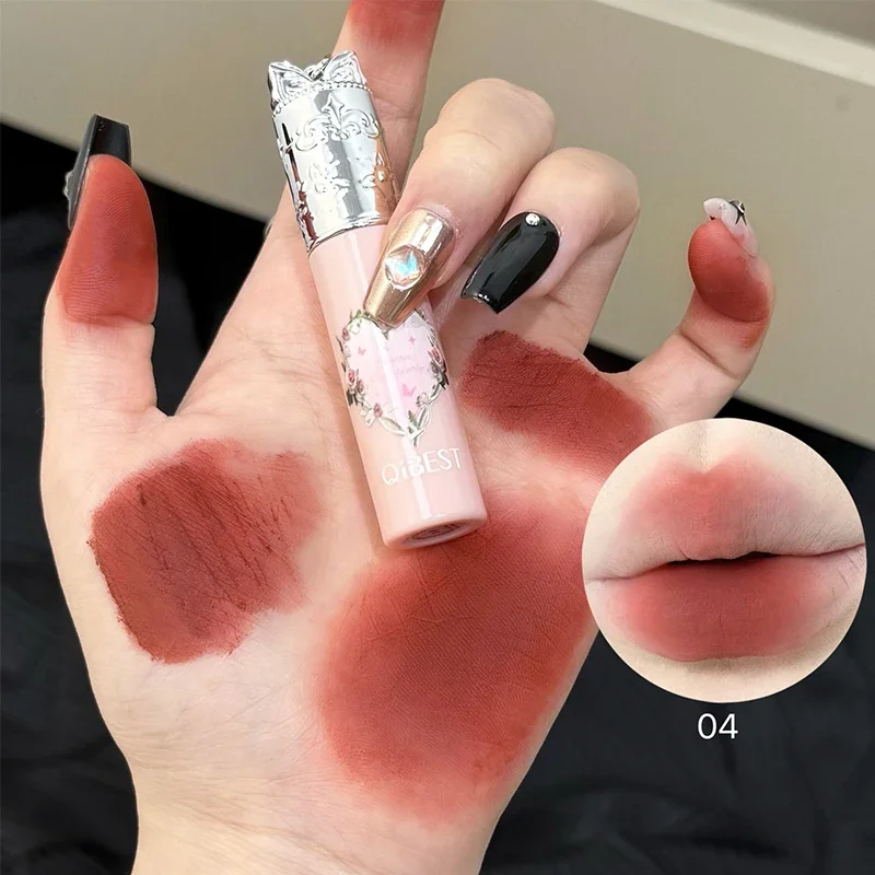 Qibest 4 couleurs boue à lèvres velours finition mate, teinte pour les lèvres améliorant le teint, maquillage nu polyvalent, respectueux de la fierté pour les étudiants