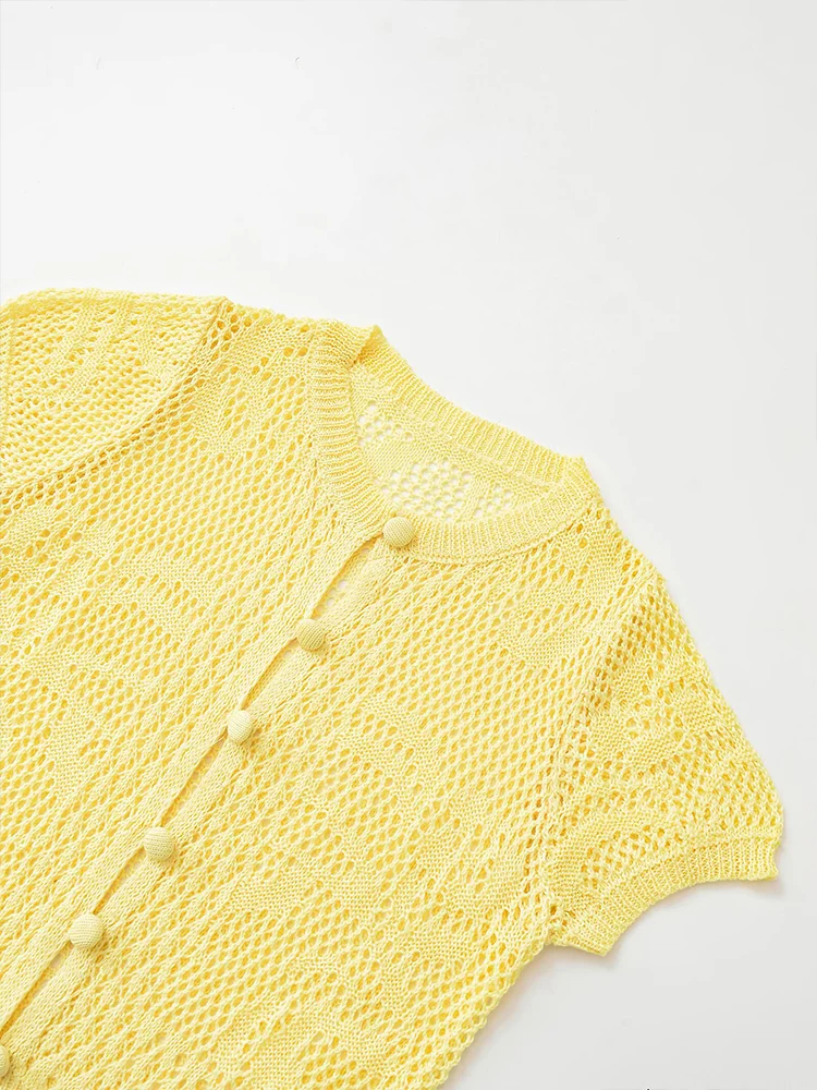 Novedad de verano de estilo europeo y americano, ropa de mujer con flores, informal, cuello redondo, manga corta, top de punto con botones