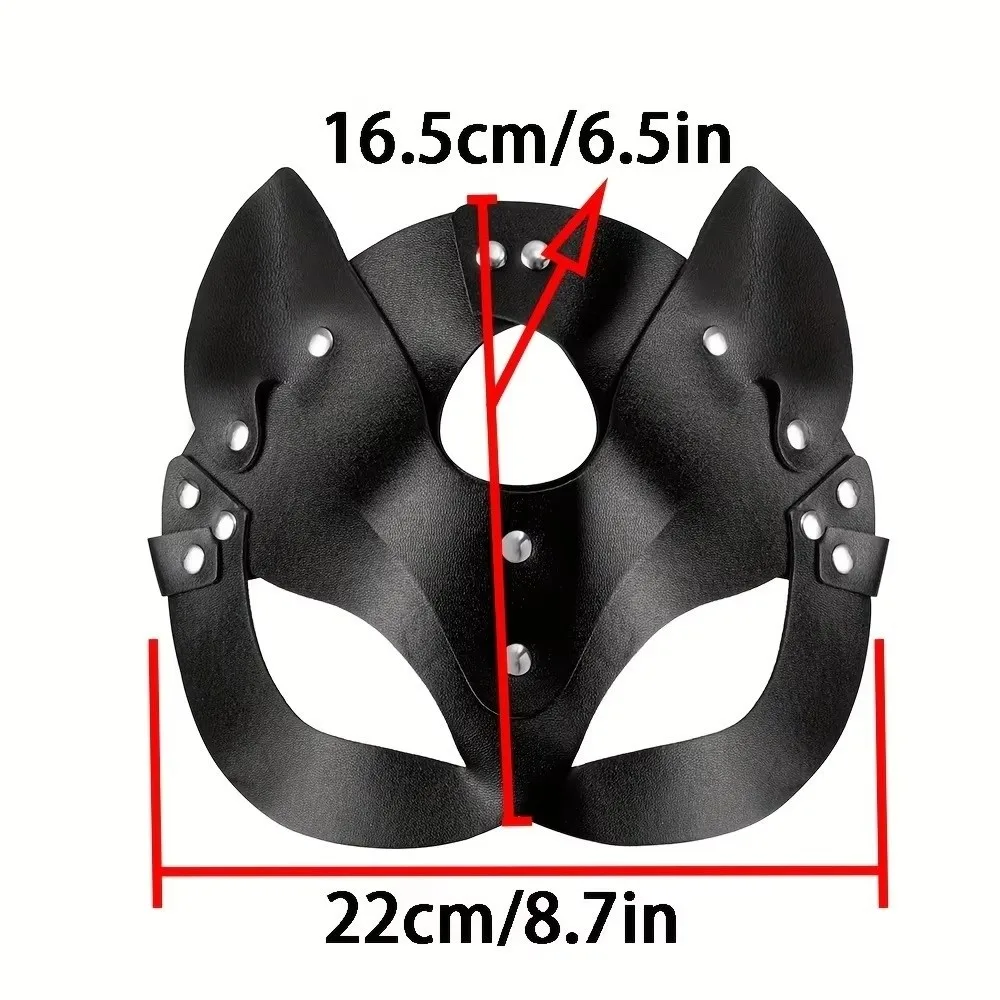 Ausgefallene Katzenmaske aus Kunstleder in Schwarz mit Ketten-Harnisch, Cosplay-Maskendesign, 1 Stück, Maskerade-Maske für Kostümfeste – Detail 1