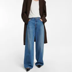 Pantalon Délavé à Jambes Larges pour Femme, Vêtement Droit, Synchronisation R0 x 24, Taille Moyenne, Style Rétro, Nouvelle Collection Printemps et Été