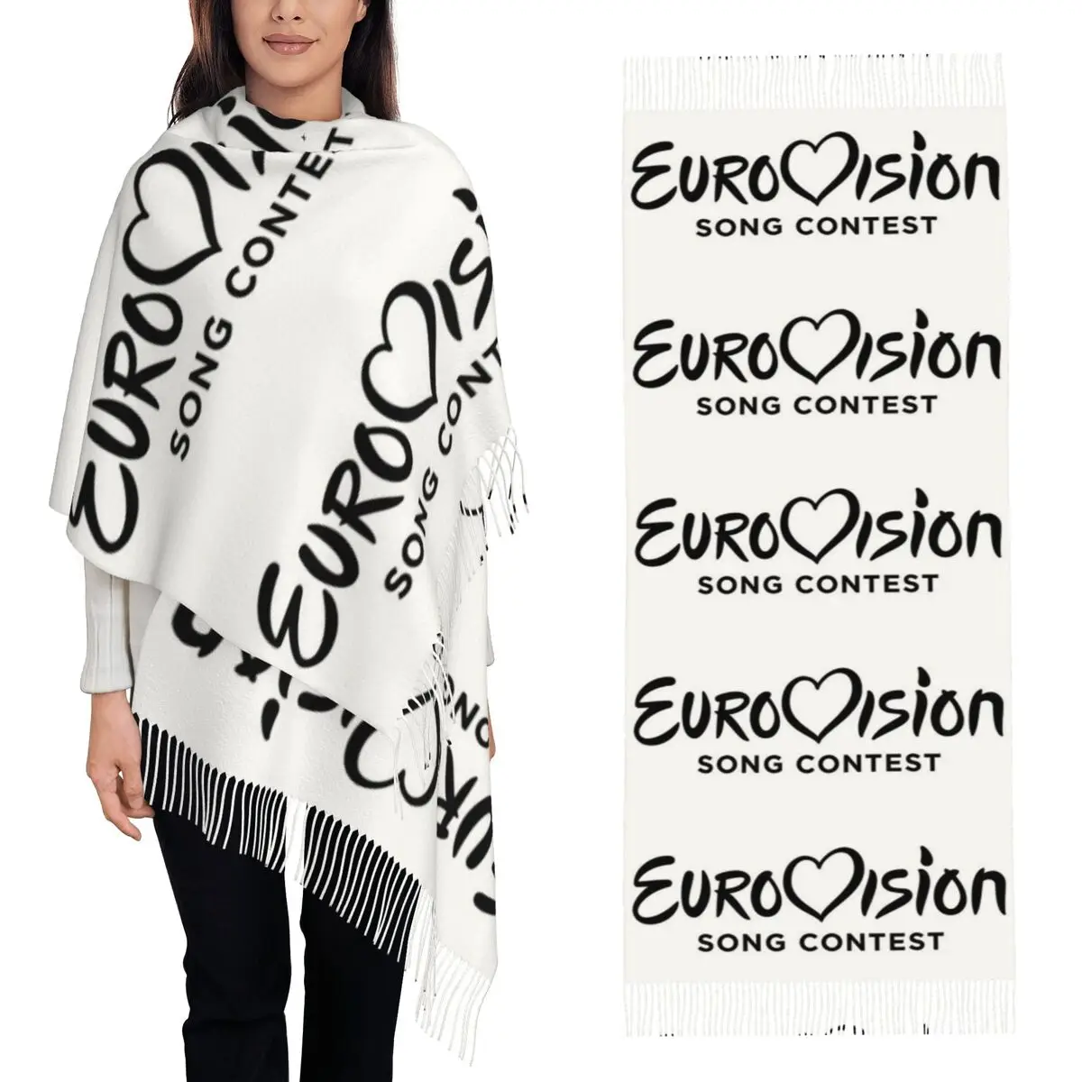 

Я люблю Евровидение, шарф с радужным узором, шарфы с кисточками для женщин, мягкие теплые шали и накидки, длинная осенне-зимняя шаль