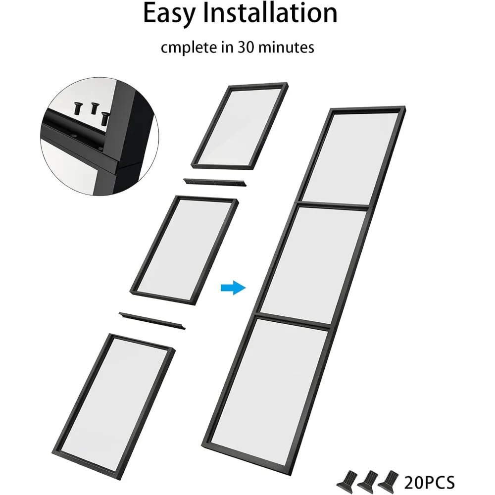 Double Barn Door with Hardware Kit and Soft Close Mechanism Include, 2 Sets of  Frosted Glass with Carbon Steel Frame Barn Door