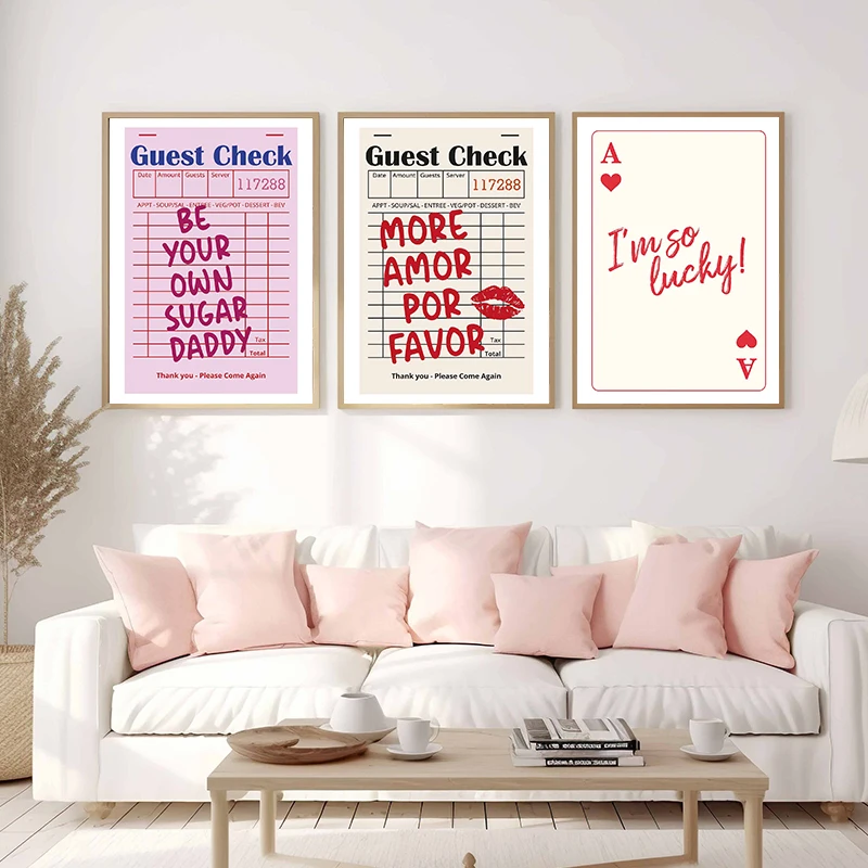 Ciao Bella Cherry Disco Ball Poster Print, Trendy Pink Wall Art Guest Check Girl You Look Good Canvas Painting Home Room Decor