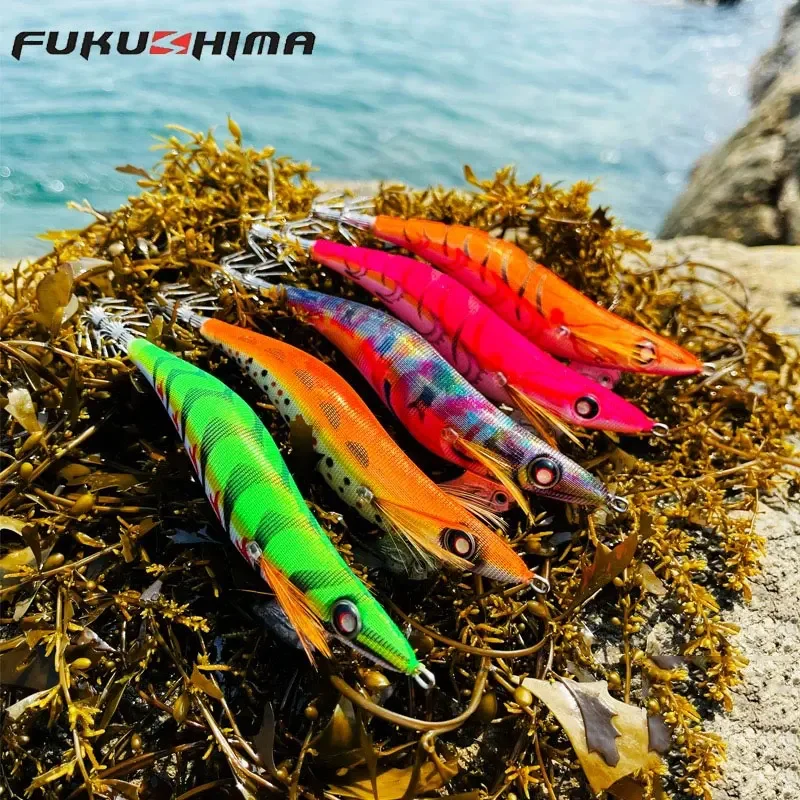 FUKUSHIMA 3.5 EO 3S/M 20G GREENEYES SQUID JIGS GLOW EGI LURE FISHING WOODEN SHRIMP BAIT HOOK CUTTLEFISH OCTOPUS