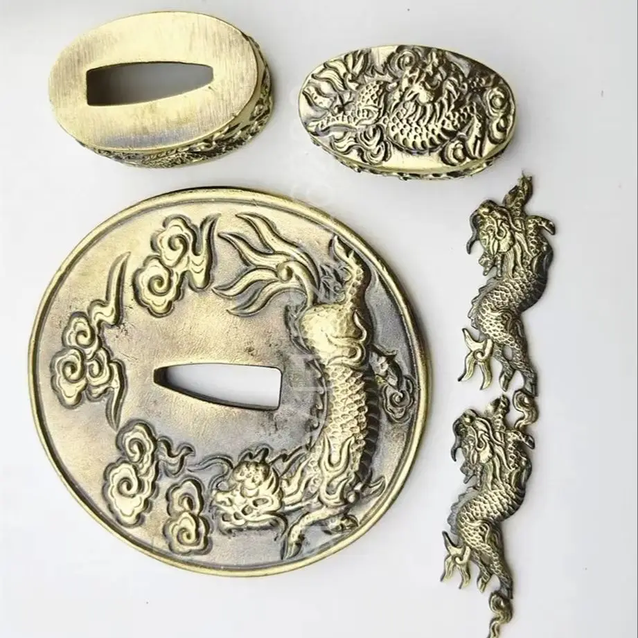 Unique Kylin Copper Tsuba Handguard Brass Fuchi Kashira Menuki For Japanese Real Japan Samurai Katana Tachi Tanto Sword Fittings