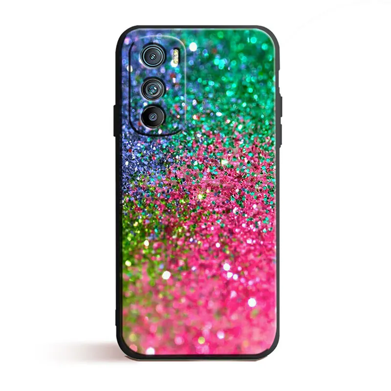 Glitter Sand printing art Cover For Motorola MOTO G9 G22 G30 Edge30 Pro E22 S E30 E40 Fusion Plus Lite Black Phone Case