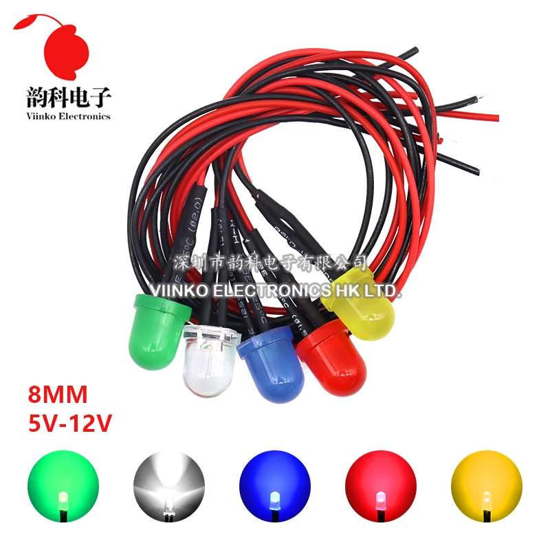 3mm 5mm 8mm 10mm LED 12V 20cm Pre-wired White Red Green Blue Yellow Orange Diode Lamp Decoration Light Emitting Diodes