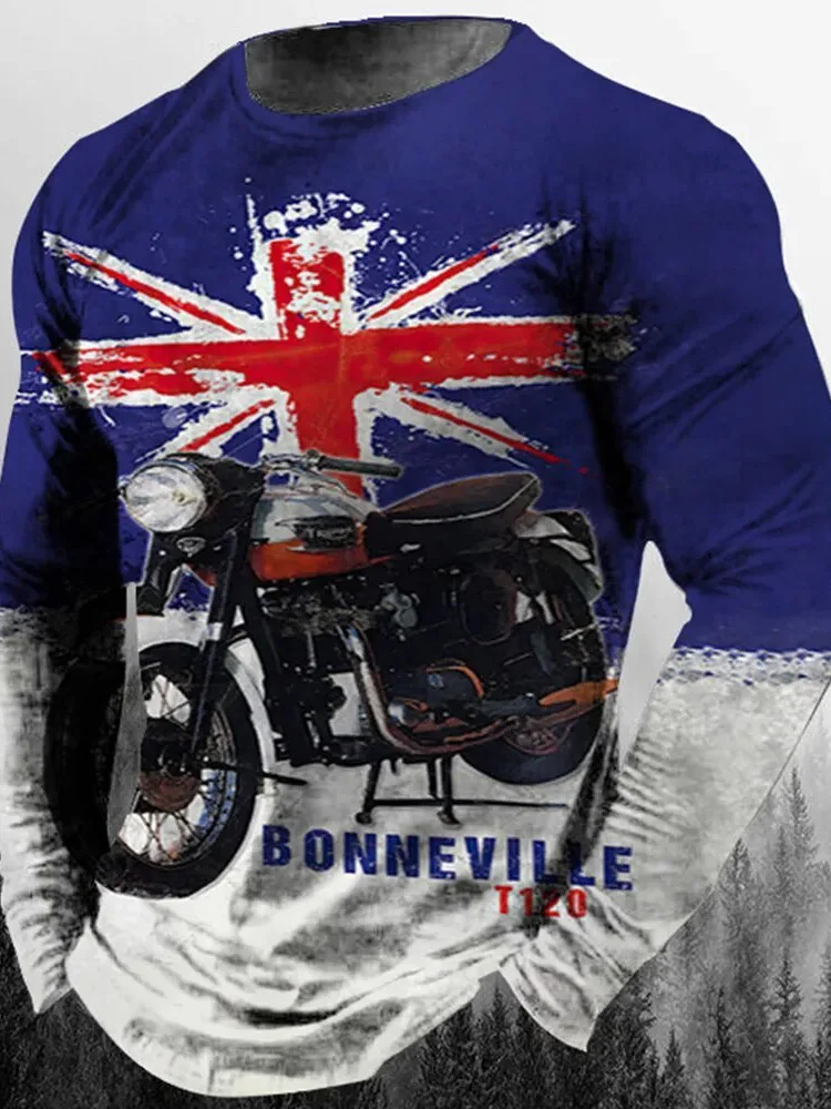 

Зимний и осенний мужской теплый топ, городская уличная мужская модная футболка с 3D ретро мотоциклетным принтом, мужская футболка с длинными рукавами