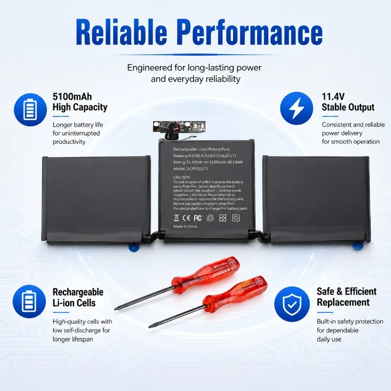Replacement Laptop Battery for Iphone MacBook Pro 13 Inch A2289 A2159 A2338 A2171 11.4V 5100mAh Li-Polymer Battery Life Battery