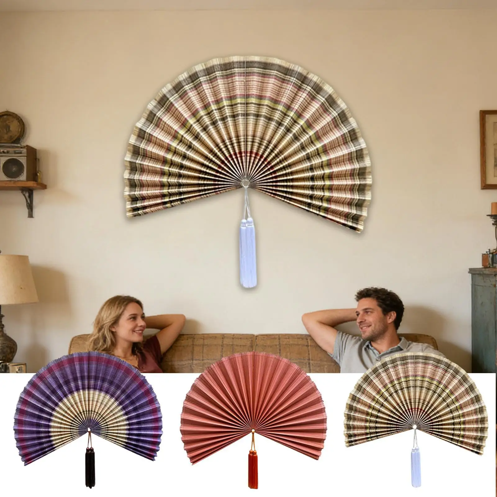 Wall Fan Decoration 100cm Hangable Folding Ornament Decorative Wall Fan With Tassel For Home Living Room Over Bed Dorm Room