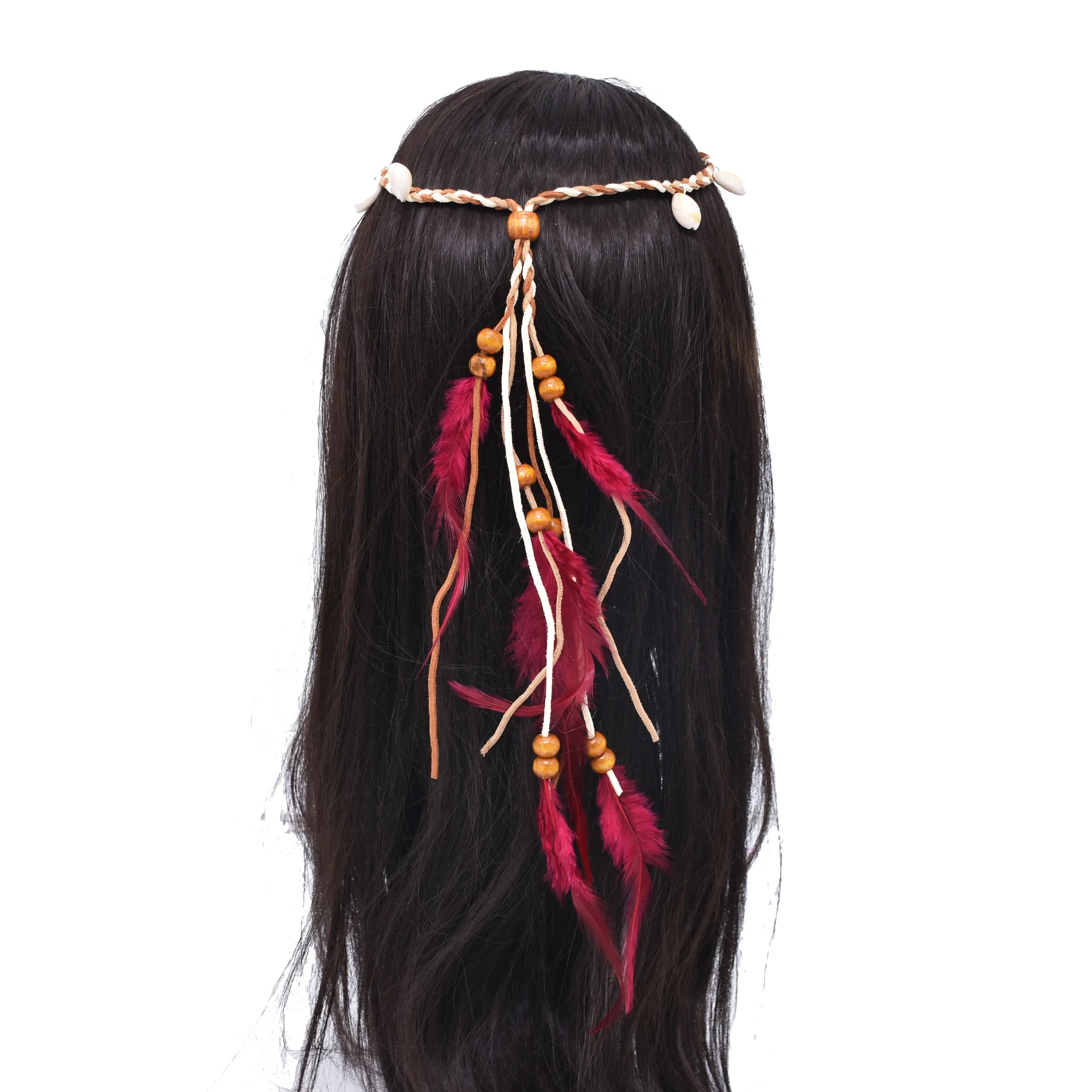 Ethnic Turquoise Pendant Feather Headbands Bohemian Festival Hippie Headdress Shell Tassel Hair Accessories Tribal Gypsy Jewelry view 2