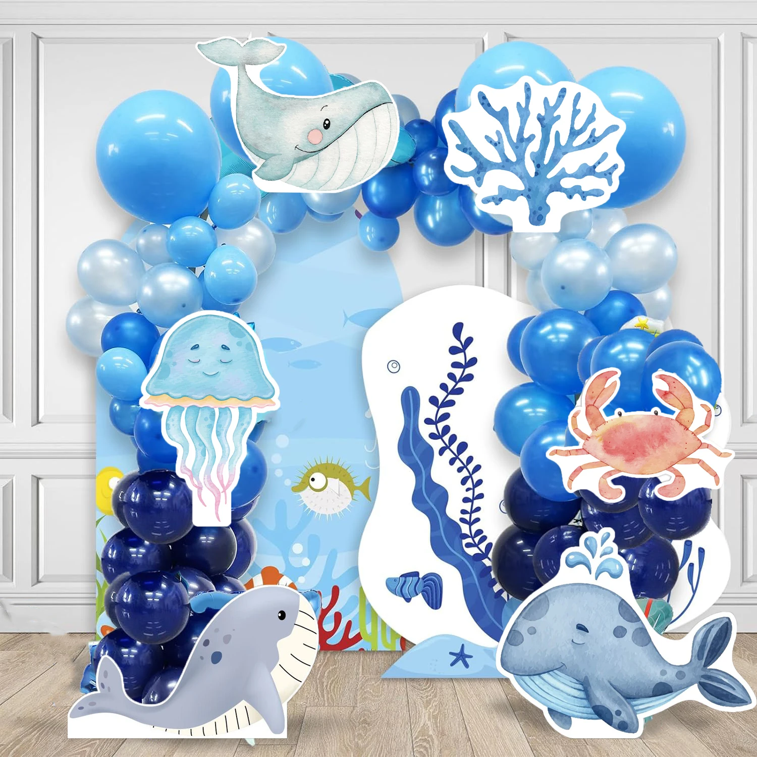 5pcs 12inch Ocean Animals KT Board Whale Octopus Cutout for Birthday Baptism Baby Shower Under the Sea Theme Party Decoration