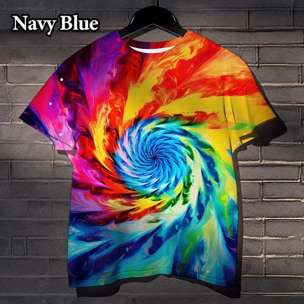 Fun Rainbow 3D Printed Tie-dye Pattern T-shirt Street Dizzy Colorful Men\'s and Women\'s Casual Tops XS-5XL