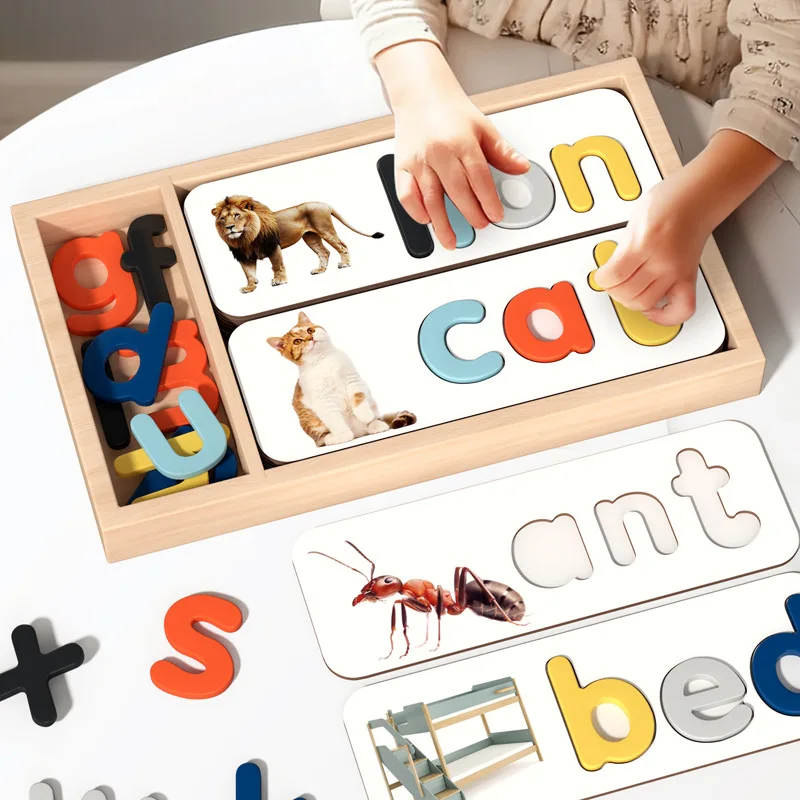 Spelling Word Games Children Montessori Early Education English Letter Recognition Card Alphabet Matching Wooden Toys for Kids