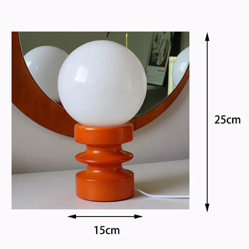 Imagem -03 - Lâmpada de Mesa de Vidro de Madeira Maciça Laranja Retro Lâmpada de Cabeceira do Quarto Lâmpada de Atmosfera Ins Criativo Coreano