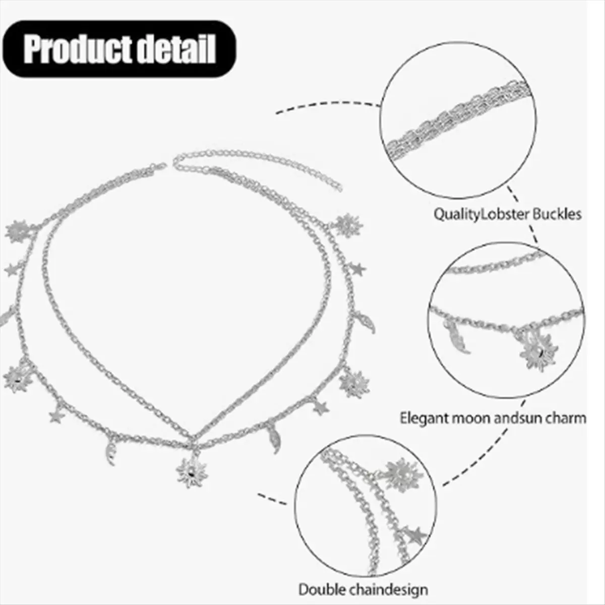 ABQR Cintura a catena in metallo, catena in vita, catena per il corpo in vita con stella lunare regolabile in argento da donna, per jeans eleganti e ragazze